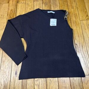 NEW Zara One Shoulder Knit Top with Gold Chain Detail Dark Brown 2142/274/700 M